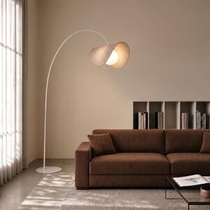 Lucande Φωτιστικό LED τύπου τόξου Sansibar, μπεζ, 180 εκ., με δυνατότητα, ρυθμιζόμενος, Μπεζ, Σαλόνι / τραπεζαρία, Ύφασμα / Κλωστοϋφαντουργία, σχεδιασμός
