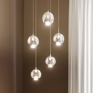 Lucande LED κρεμαστό φωτιστικό Hayley, Ø 30 cm, 5-φωτο, χρώμιο, γυαλί, Διαφανές, Σαλόνι / τραπεζαρία, Γυαλί, σύγχρονο