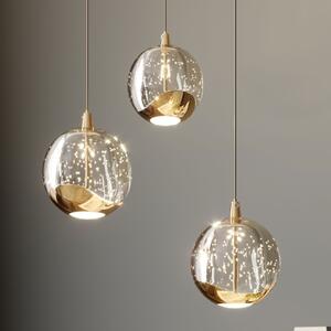 Lucande LED κρεμαστό φωτιστικό Hayley, Ø 25 cm, 3-φωτο, χρυσό, γυαλί, Διαφανές, Σαλόνι / τραπεζαρία, Γυαλί, σύγχρονο