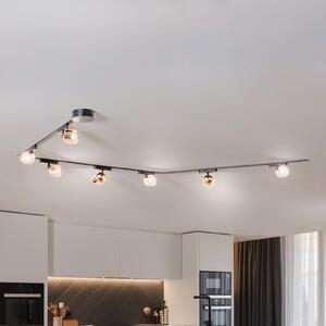 Lindby Lumaro track system, προβολείς, 7-light, χρυσό, Ø8cm,48V,dimmable, ρυθμιζόμενος, Μαύρο, Σαλόνι / τραπεζαρία, Πλαστικό, σύγχρονο