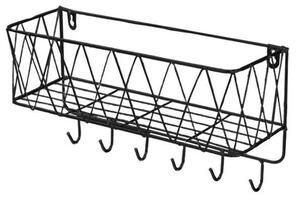Επιτοίχια θήκη οργάνωσης με ράφι - 6 γάντζους μαύρη Υ19x34x12εκ