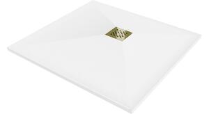 Mexen Stone+ τετράγωνη σύνθετη ντουζιέρα 90 x 90 cm, λευκό, χρυσό κάλυμμα - 44109090-G