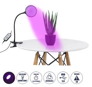 GloboStar® 79648 Grow Light Full Spectrum LED Φωτιστικό Ανάπτυξης Φυτών Γλάστρας με 1 Κινούμενη Κεφαλή & Βάση Clip SMD 2835 5W 160° DC 5V IP20 με Dimmer & Timer Εσωτερικού Χώρου για Κάλυψη Επιφάνειας 0.6m x 0.6m Πλήρους Φάσματος Φωτισμού