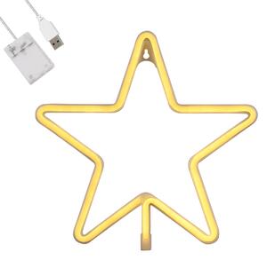 GloboStar® 78585 Φωτιστικό Ταμπέλα Φωτεινή Επιγραφή NEON LED Σήμανσης STAR 5W με Καλώδιο Τροφοδοσίας USB - Μπαταρίας 3xAAA (Δεν Περιλαμβάνονται) - Θερμό Λευκό 2700K