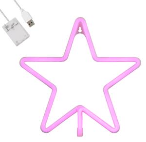 GloboStar® 78586 Φωτιστικό Ταμπέλα Φωτεινή Επιγραφή NEON LED Σήμανσης STAR 5W με Καλώδιο Τροφοδοσίας USB - Μπαταρίας 3xAAA (Δεν Περιλαμβάνονται) - Ροζ