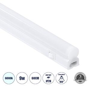 GloboStar® TUBO 60787 Γραμμικό Φωτιστικό Οροφής Linear LED Τύπου T5 Επεκτεινόμενο 9W 900lm 180° AC 220-240V IP20 Πάγκου Κουζίνας με Διακόπτη On/Off Μ60 x Π2.2 x Υ3.5cm Ψυχρό Λευκό 6000K - Λευκό - 3 Years Warranty