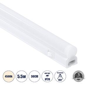 GloboStar® TUBO 60785 Γραμμικό Φωτιστικό Οροφής Linear LED Τύπου T5 Επεκτεινόμενο 5.5W 539lm 180° AC 220-240V IP20 Πάγκου Κουζίνας με Διακόπτη On/Off Μ30 x Π2.2 x Υ3.5cm Φυσικό Λευκό 4500K - Λευκό - 3 Years Warranty