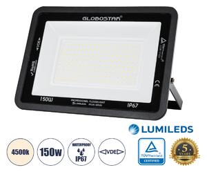 GloboStar® ATLAS 61429 Επαγγελματικός Προβολέας LED 150W 18000lm 120° AC 220-240V - Αδιάβροχος IP67 - Μ32 x Π4 x Υ23cm - Μαύρο - Φυσικό Λευκό 4500K - LUMILEDS Chips - TÜV Rheinland Certified - 5 Years Warranty