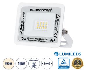 GloboStar® ATLAS 61405 Επαγγελματικός Προβολέας LED 10W 1200lm 120° AC 220-240V - Αδιάβροχος IP67 - Μ10 x Π2 x Υ8cm - Λευκό - Φυσικό Λευκό 4500K - LUMILEDS Chips - TÜV Rheinland Certified - 5 Years Warranty