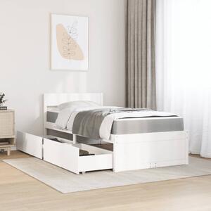 VidaXL Κρεβάτι με Συρτάρια+Στρώμα Λευκό 90x200 εκ. Μασίφ Ξύλο Πεύκου