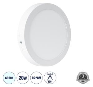 GloboStar® 60200 Εξωτερικό LED Panel Φ22cm 20W 2180lm 120° AC 220-240V IP20 Φ22.2 x Υ3cm Ψυχρό Λευκό 6000K - 3 Χρόνια Εγγύηση