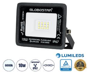 GloboStar® ATLAS 61515 Επαγγελματικός Προβολέας LED 10W 1250lm 120° AC 220-240V - Αδιάβροχος IP67 - Μ10 x Π2 x Υ8cm - Μαύρο - Ψυχρό Λευκό 6000K - LUMILEDS Chips - TÜV Rheinland Certified - 5 Χρόνια Εγγύηση