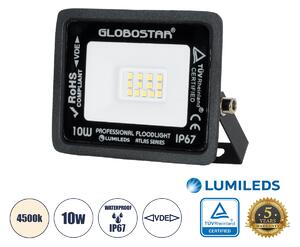 GloboStar® ATLAS 61516 Επαγγελματικός Προβολέας LED 10W 1200lm 120° AC 220-240V - Αδιάβροχος IP67 - Μ10 x Π2 x Υ8cm - Μαύρο - Φυσικό Λευκό 4500K - LUMILEDS Chips - TÜV Rheinland Certified - 5 Χρόνια Εγγύηση