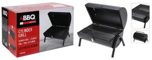 Φορητή Κυλινδρική Ψησταριά BBQ κάρβουνου (C83000350) Με Καπάκι, Ξύλινη λαβή, σχάρα, πόδια στήριξης, από ανοξείδωτο χάλυβα, 41 x 26 x 38 cm