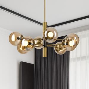 Lamkur Φωτιστικό οροφής Natalia, χρυσό, Ø 68 cm, γυαλί, 8 φώτα, E14, ρυθμιζόμενος, Χρυσό / Ορείχαλκου, Σαλόνι / τραπεζαρία, Γυαλί, σύγχρονο, Σφαίρα