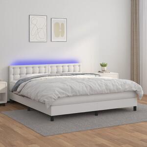 VidaXL Κρεβάτι Boxspring με Στρώμα & LED Λευκό 160x200 εκ. Συνθ. Δέρμα