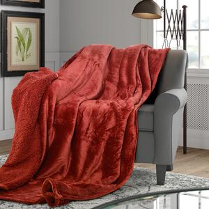 Κουβέρτα Υπέρδιπλη Fleece - Sherpa New Ferry Embossed Burgundy 220x240 - Lino Home