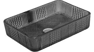 Mexen Akra γυάλινος νιπτήρας επάνω πάγκου 46 x 33 cm, μαύρος - 24024670