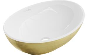 Mexen Elza νιπτήρας πάγκου 40 x 33 cm, λευκός/χρυσό σχέδιο γραμμές - 21014017