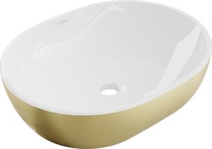 Mexen Viki Νιπτήρας επιτραπέζιος 48 x 35 εκ., λευκός/χρυσός σχέδιο γραμμές
