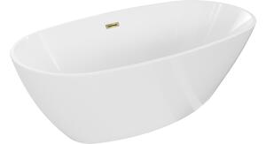 Mexen Eris μπανιέρα ελεύθερης τοποθέτησης 155 x 80 cm, λευκή, υπερχείλιση χρυσή