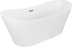Mexen Montana λευκή ανεξάρτητη μπανιέρα 150 x 75 cm, με χρυσή υπερχείλιση