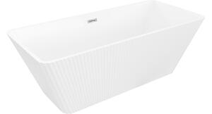 Mexen Tava ελεύθερη μπανιέρα ραβδωτή 170 x 75 cm, λευκή, υπερχείλιση χρώμιο