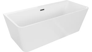 Mexen Volta ελεύθερη μπανιέρα τοίχου 150 x 75 cm, λευκή, υπερχείλιση μαύρη