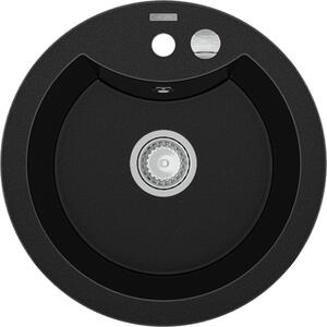 Mexen Diego νεροχύτης γρανίτης 1-διαμέρισμα 488 x 480 mm, μαύρος, σιφόνι χρώμιο