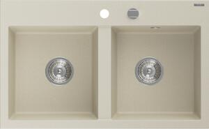 Mexen Hektor νεροχύτης γρανίτης 2-θαλάμων 800 x 480 mm, μπεζ, σιφόνι χρώμιο