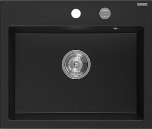 Mexen Oscar νεροχύτης γρανίτης μονής λεκάνης 580 x 490 mm, μαύρος, σιφόνι