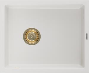 Mexen Pedro Νεροχύτης Γρανίτης 1 Θάλαμος 560 x 460 mm, Λευκός, Σιφόνι Χρυσό