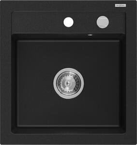 Mexen Vito νεροχύτης από γρανίτη 1 διαμερίσματος 520 x 490 mm, μαύρος, σιφόνι