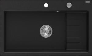 Mexen Omar νεροχύτης γρανίτη 1-διαμερίσματος 800 x 480 mm, μαύρος, σιφόν χρωμίου