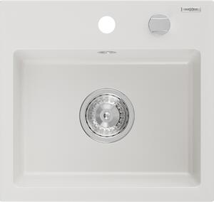 Mexen Milo νεροχύτης γρανίτης μονής λεκάνης 435 x 410 mm, λευκός, σιφόνι χρωμίου