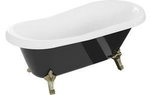 Mexen Retro μπανιέρα ελεύθερης τοποθέτησης 150 x 73 cm, λευκή/μαύρη, πόδια χρυσά
