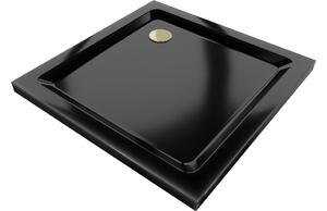 Mexen Flat τετράγωνο ντουζιέρα slim 80 x 80 cm, μαύρο, σιφόνι χρυσό - 40708080G