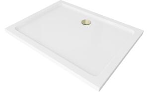 Mexen Flat ορθογώνιος δίσκος ντους slim 110 x 80 cm, λευκός, σιφόνι χρυσό - 40108011G