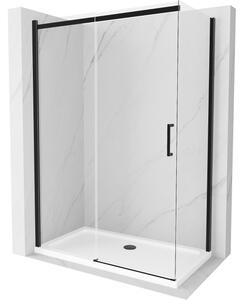 Mexen Omega καμπίνα ντους συρόμενη 130 x 70 cm, διάφανη, μαύρη + ντουζιέρα Flat