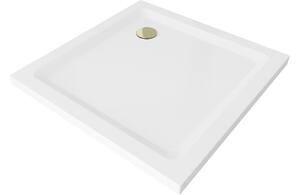 Mexen Flat τετράγωνη ντουζιέρα slim 90 x 90 εκ, λευκό, χρυσό σιφόνι - 40109090G