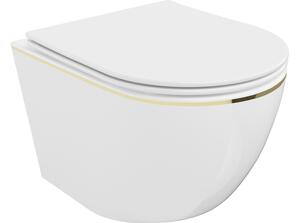 Mexen Lena λεκάνη τουαλέτας Rimless με καπάκι soft-close slim, duroplast, λευκό/χρυσή