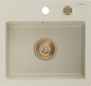 Mexen Milo νεροχύτης γρανίτης 1-θαλάμου 435 x 410 mm, μπεζ, σιφόνι χρυσό