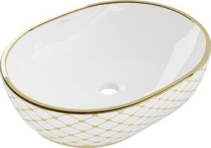 Mexen Viki επίπεδο νιπτήρα 48 x 35 cm, λευκός/χρυσός μοτίβο καρό - 21054809