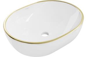 Mexen Viki νιπτήρας επιτραπέζιος 48 x 35 cm, λευκός/χρυσό χείλος - 21054805