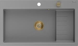 Mexen Omar Νεροχύτης γρανίτης 1 θαλάμου 800 x 480 mm, γκρι, χρυσό σιφόνι