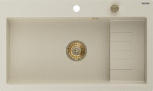 Mexen Omar νεροχύτης γρανίτης 1-θαλάμου 800 x 480 mm, μπεζ, σιφόνι χρυσό