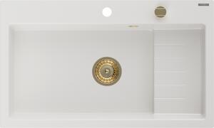 Mexen Omar νεροχύτης γρανίτη 1-θαλάμου 800 x 480 mm, λευκός, χρυσό σιφόνι