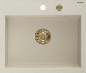 Mexen Oscar νιπτήρας γρανίτης 1 διαμέρισμα 580 x 490 mm, μπεζ, χρυσό σιφόνι