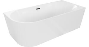Mexen Mia ελεύθερη γωνιακή μπανιέρα δεξιά 140 x 75 cm, λευκή, μαύρη υπερχείλιση