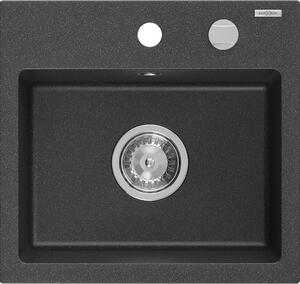 Mexen Milo Νεροχύτης γρανίτης 1-θάλαμος 435 x 410 mm, μαύρο πιτσιλωτό, σιφόνι